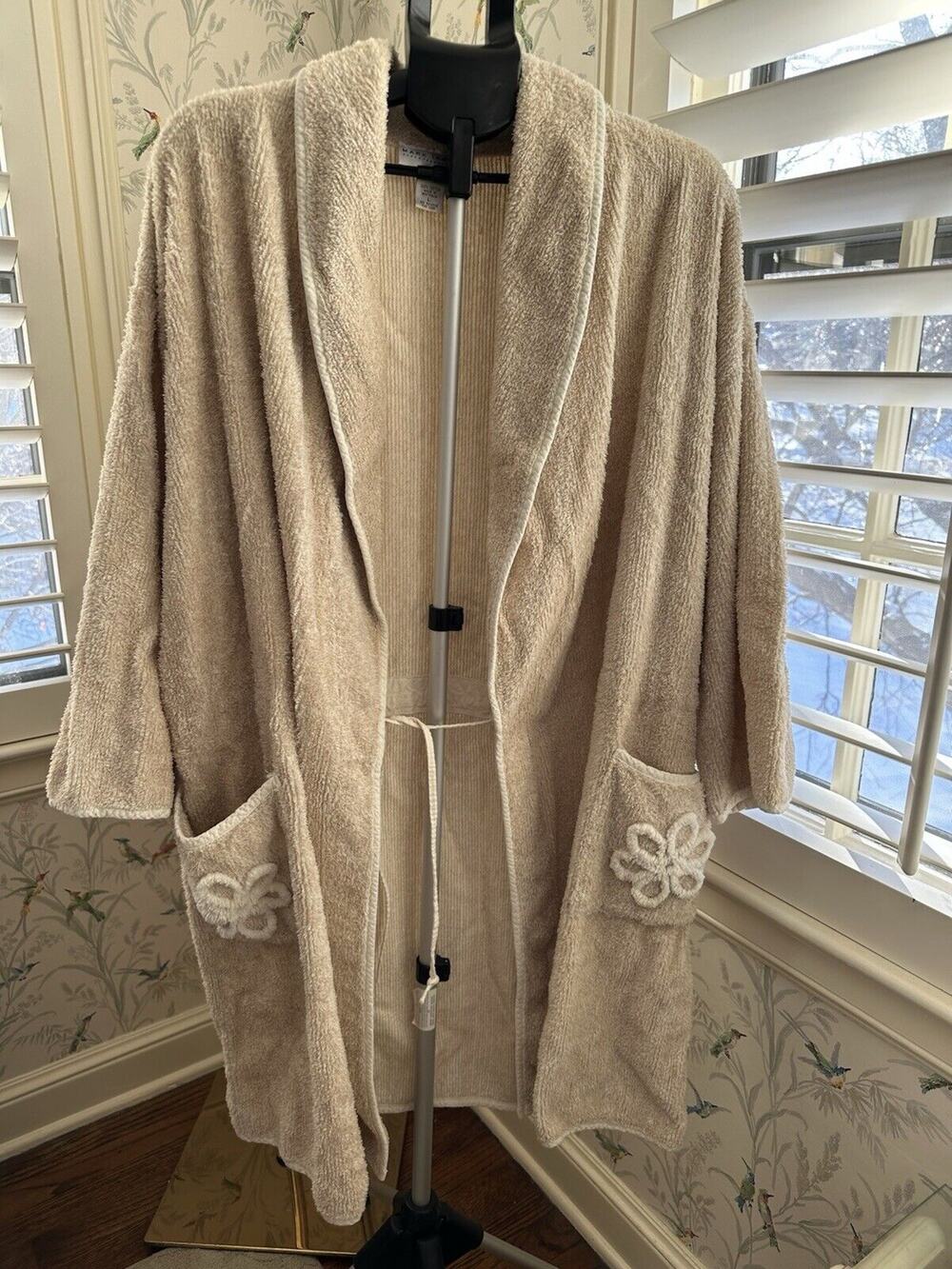 Mark Travers Australia Terry Cloth Luxury Robe Pockets Beige Textured Large